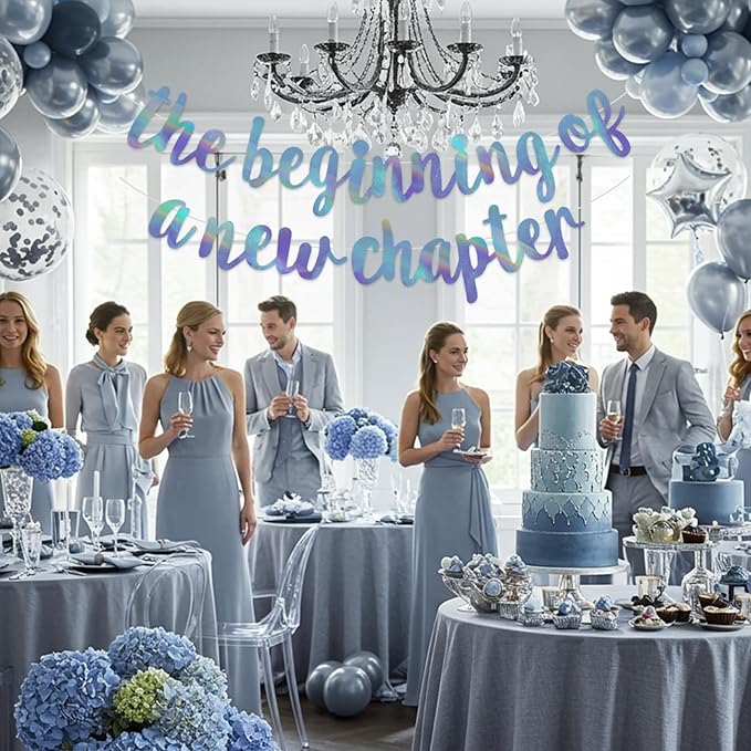 BEISHIDA Double-Sided Rainbow Blue The Beginning of A New Chapter Banner,Farewell Book Themed Housewarming Party Congratulations Decorations,Going away party Retirement Garland,Graduation Sign 2026 Banner
