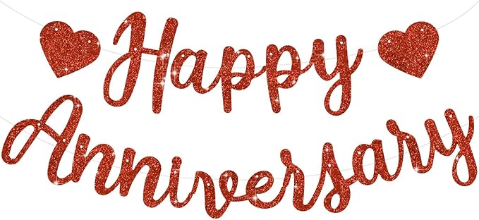 BEISHIDA Glitter Red Happy Anniversary Banner, Pre-Strung Happy Anniversary Banner,NO DIY - Happy Anniversary Garland, Happy Anniversary Sign for Anniversary Wedding Valentine's Day Party Decorations