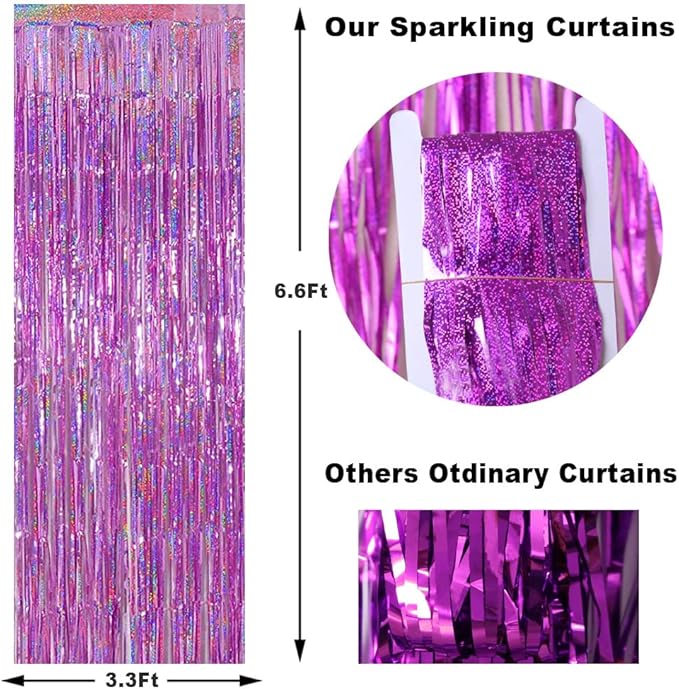 3 Pack Fringe Curtains Party Decorations,Tinsel Backdrop Curtains for Parties,Photo Booth Wedding Graduations Birthday Christmas Event Party Supplies (Purple)