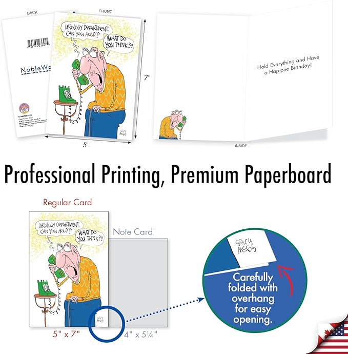 NobleWorks - 1 Happy Birthday Card with Funny Cartoons - Mature Humor Notecard with Envelope, Celebrate Birthdays - Urology Department C7262BDG