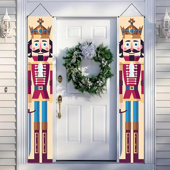 Nutcracker King Porch Banners 12x71 Inch Christmas Door Decorations Soldier Prince Banner with Crown Sword Design Holiday Outdoor Hanging Decor for Front Door Entryway Wall Yard Xmas Supplie