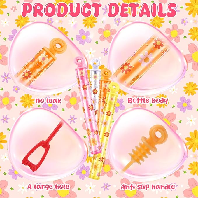 32 Pcs Hippie Daisy Bubble Wands Daisy Bubble Wand Groovy Party Favors for Adult Summer Activity Birthday Party Goodie Bag Stuffers Gifts Wedding Supplies