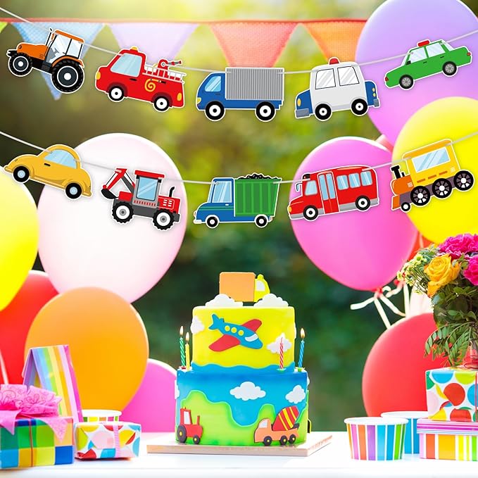 Hooqict Happy Birthday Banner Transportation Birthday Decorations Car Train Truck Bus Excavator Traffic Party Banner Garland Sign for Kids Boys 1st 2nd 3rd Transportation Vehicle Theme Birthday Party Supplies