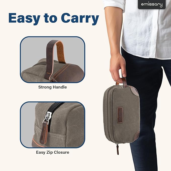 emissary Mens Travel Toiletry Bag, Dopp Kit for Men, Travel Bathroom Shaving Kit Bag for Men,Kit Small Bag for Travel (Light Gray)