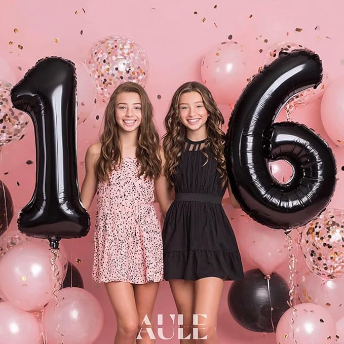 AULE 40 Inch Big Black 6 Balloon Number Large Foil Helium Number Balloons 0-9 Jumbo Giant Happy 6th Birthday Party Decorations for Boy or Girl Huge Mylar Anniversary Party Supplies