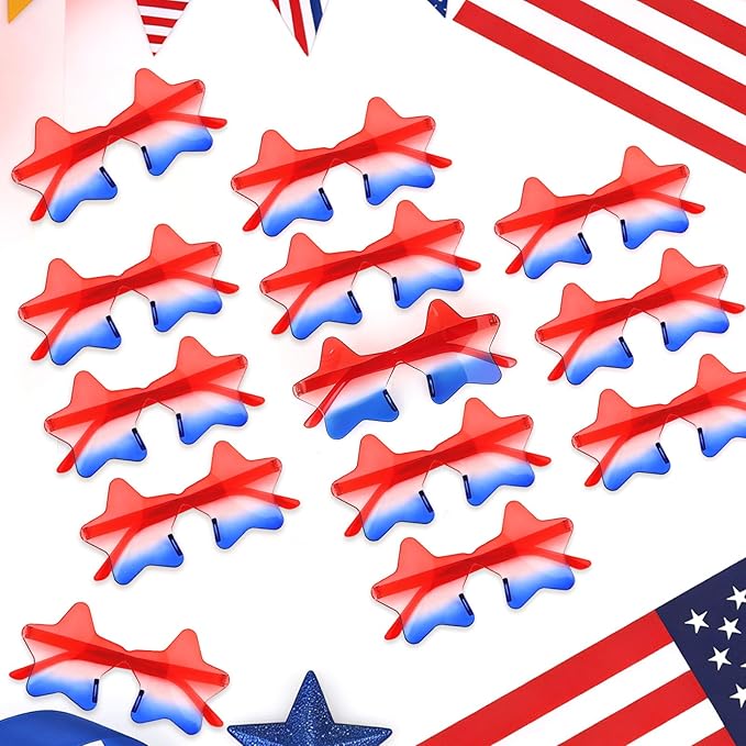 12 Pairs Star Sunglasses Bulk 4th of July Star Glasses Rimless Patriotic Fourth of July Star Shaped Party Sunglasses