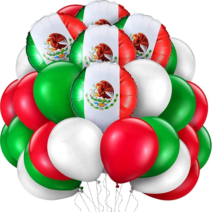 Hungdao 100 Pcs Mexican Independence Day Party Balloons 70 Pcs Red Green White Latex Balloons 30 Pcs Mexico Flag Foil Balloons for Viva Mexico Dia De La Independencia Fiesta Birthday Party Supplies