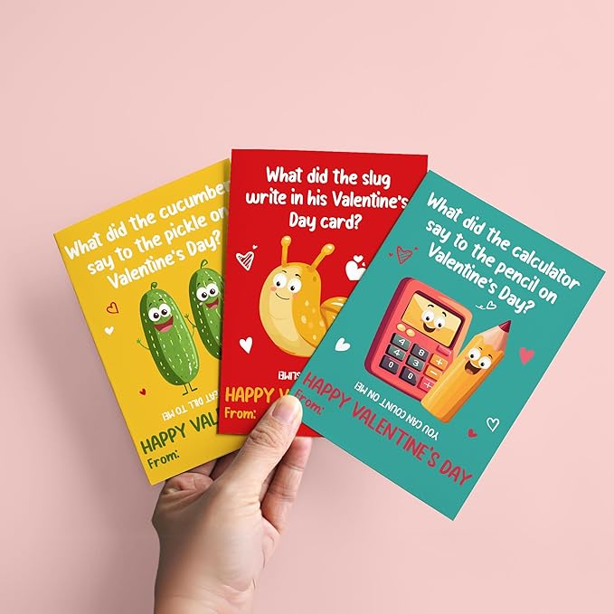 Pawzity 36 Packs Valentines Day Cards for Kids - Funny Valentines Day Gifts for Kids Classroom School Party Favors, Boys, Girls, Toddlers - 3.2''x 4.7'' Puns 6 Designs Exchange & Envelopes, Stickers