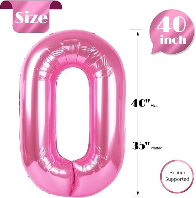Pink Number 0 Balloon 40 Inch, 0 Balloon Numberfor 10th 20th 30th 40th 50th 60th Birthday Decorations, Pink Party Supplies for Men Women