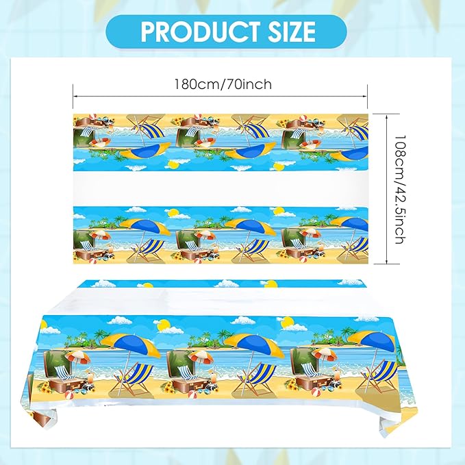 3Pcs Beach Tablecloth for Hawaiian Decorations Plastic Tablecloth Pool Surfboard Party Table Covers for Rectangle Tables Summer Birthday Party Supplies