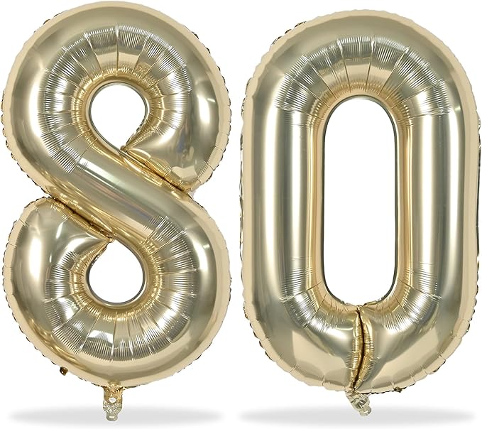 80th Birthday Balloons Champagne Gold for Women, 40 Inch Giant Gold Foil Number 80 Balloons Self Inflating, Light Gold Digit 8 & 0 Helium Balloons for Men 80th Anniversary Party Decorations Supplies