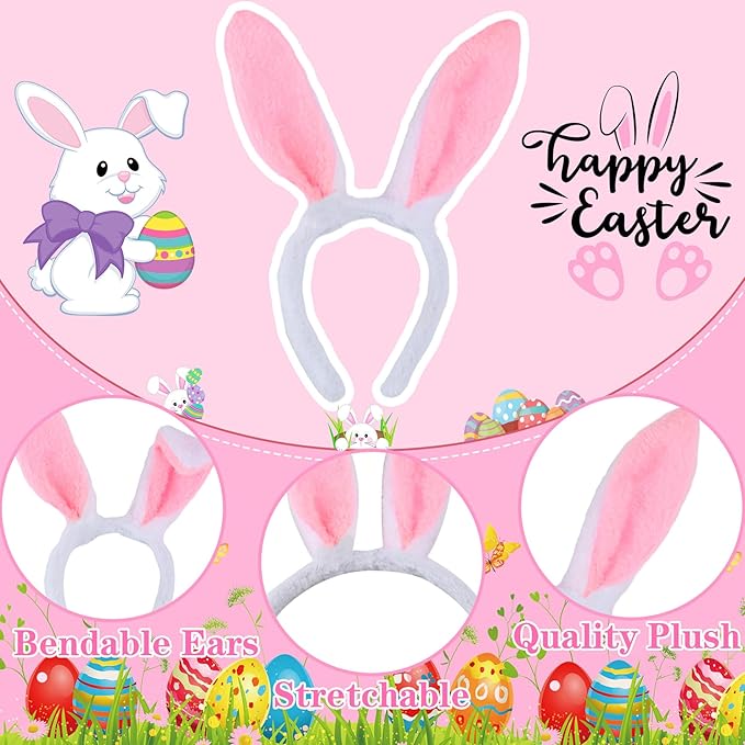 12Pcs Bunny Ears Headbands Plush Cute Rabbit Ear Hairbands Bunny Easter Halloween Costume Party Favors