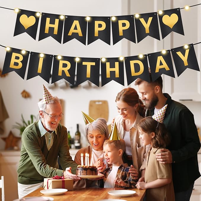 TaoBary 135 Pcs DIY Banner Custom Letters Kit Make Your Own Banner for Birthday Graduation Party Decor Include 107 Letters and Numbers, 16 Symbols, 2 String Lights, 5 Needles, 5 Rope (Black)