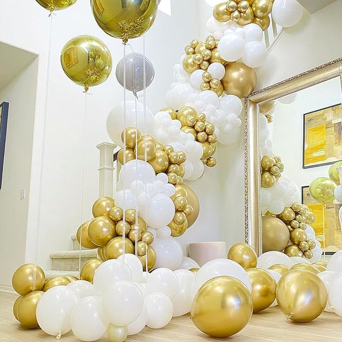PartyWoo Gold Balloons 155pcs Different Sizes of 18 12 10 5 Inch Gold Balloon Arch Kit Garland for Birthday Wedding Anniversary Baby Shower Graduation Retirement Casino Party Decorations Gold-G101