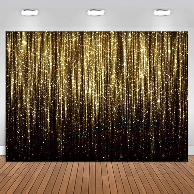 9x6FT Golden Streamer Flash Party Photo Backdrop Black Gold Backdrop for Adult Kids Baby Shower Decor Supplies Photography Background