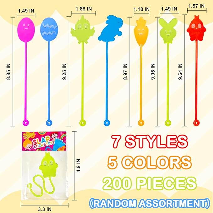 Bulk Easter Party Favors Goodie Bags Stuffers for Kids,200 Pack Sticky Hands Toys Gifts Bulk for Toddler Easter Basket,Non Candy Easter Egg Gift Bag Pinata Fillers,Activities Game Prizes for Classroom