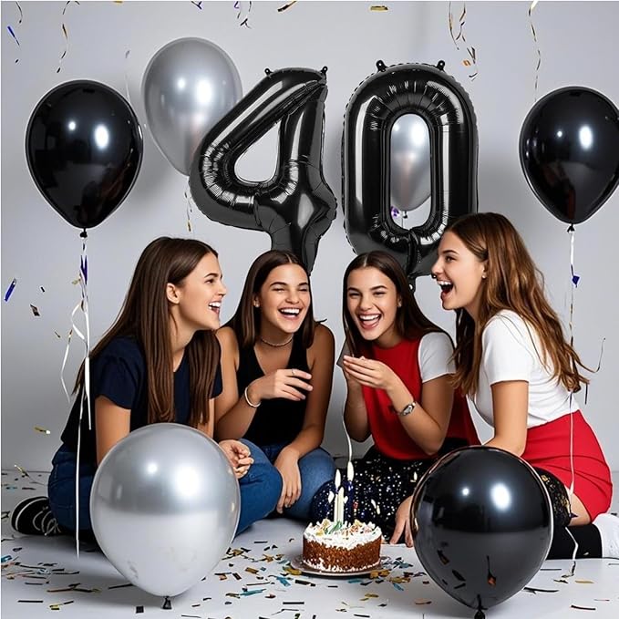 10PCS 40 Inch Large Foil Number Balloons 0-9 Set - Reusable Metallic Black Birthday Wedding Decorations