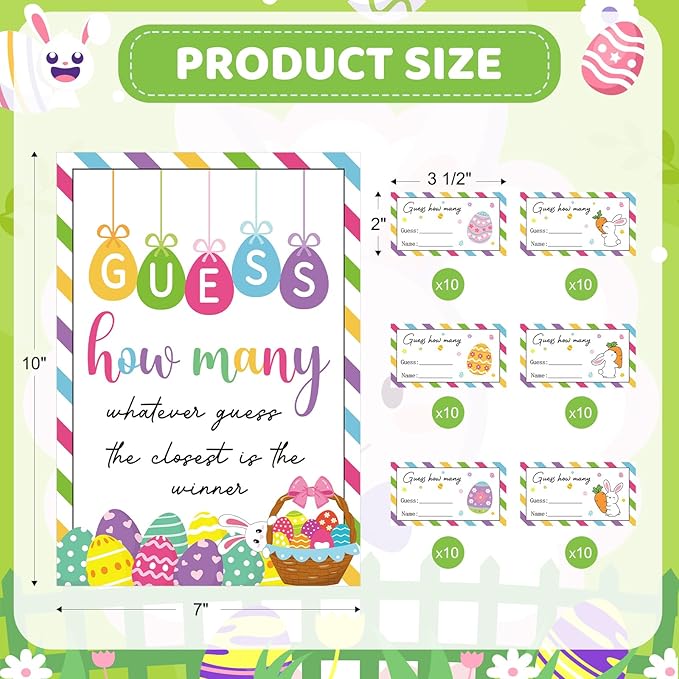 COCHIE Spring Easter Game for Family Adults Office Large Groups Party, Easter Egg Guess How Many Games, Spring Families Classroom Activities Game with Guesses Cards - 60 Players (Bunny Eggs)