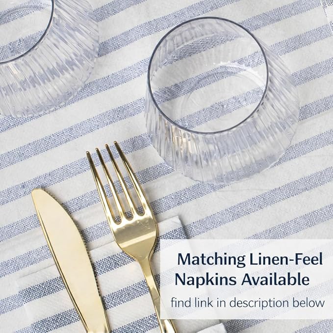 Party Dimensions Made in Italy Cloth-Like Disposable Tablecloth for Rectangle Tables, Premium Airlaid Linen-Feel Table Cover, Luxury Tablecloth for Parties, Events & Weddings, Elegant Striped Design