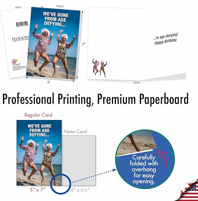 NobleWorks Humorous Birthday Greeting Card with 5 x 7 Inch Envelope (1 Card) Bday Age Defying C10077BDG