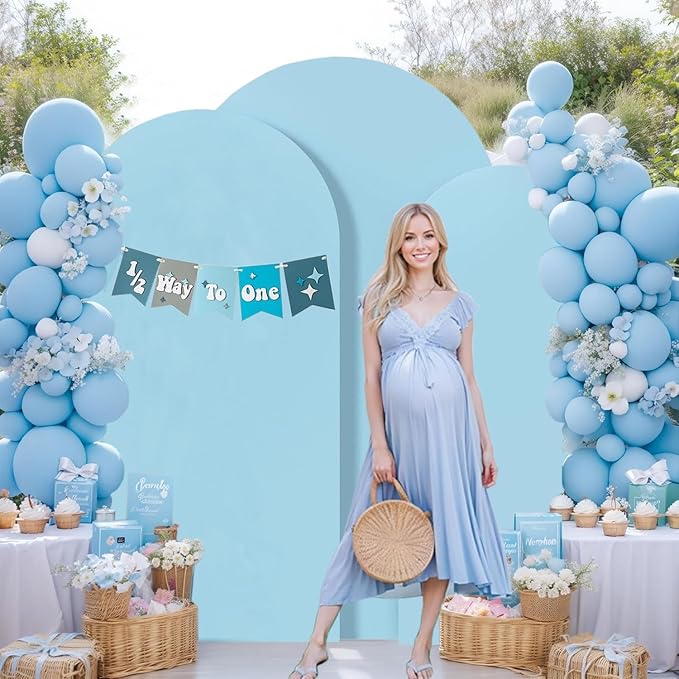 Wedding Arch Cover (7.2FT, 6.6FT, 6FT) Set of 3 Arch Backdrop Spandex Cover for Birthday Party Baby Shower Ceremony Banquet Decoration (Dusty Blue, 7.2FT,6.6FT,6FT)