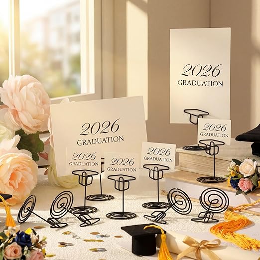 Rtteri 30 Pcs Grad Cap Graduation Picture Display 2 Inch Black Photo Holders for Centerpieces Graduation Table Number Holders Card Stands for Class of 2026 Grad Party Supplies