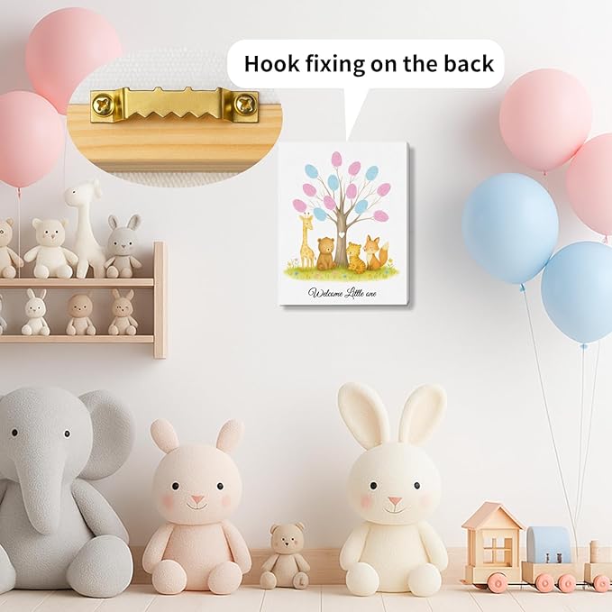 2PCS Gender Reveal Fingerprint Tree Baby Shower Guest Book Party Ideas Fingerprint Guest Book with 2 Pens and 6 Stickers Gender Reveal Party Decorations Baby Shower Party Supplies