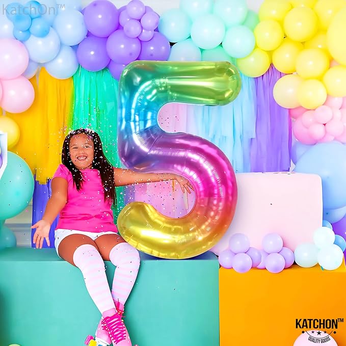KatchOn, Giant Rainbow 5 Balloon Number - 40 Inch | Number 5 Balloons for Birthdays | 5 Year Old Balloons for Tie Dye Birthday Decorations Girl | 5 Number Balloons for Anniversary Decorations