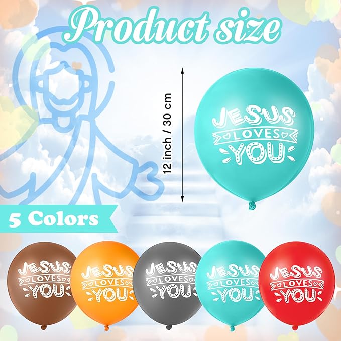 Gejoy Jesus Loves You Balloon 12 Inch Latex Christian Religious Jesus Balloon Party Decor for He Is Risen Party Decor Favor Cross Church Event Birthday Sunday Supplies(Modern Colors,60 Pcs)