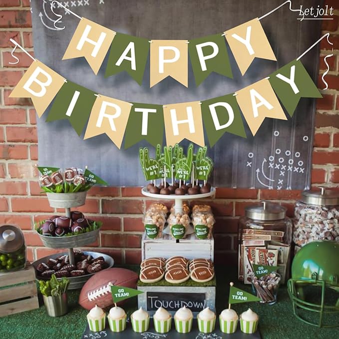 Brown Green Happy Birthday Banner Greenery Theme Party Supplies Garland Decorations Birthday Signs Nursery Hanging Decor 13pcs