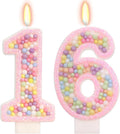 Pink Birthday Candles - Number 16 Candle, Colorful Macaron Candles, Sweet 16 Cake Topper 16 Birthday Decorations for Girls, Sweet Theme Party Supplies (Pink)