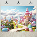 5x3ft Candyland Backdrop Fantasy Sweet Candy Castle Cream Photography Background Candyland Theme Boys Girls Birthday Party Decorations Banner Photo Studio Props