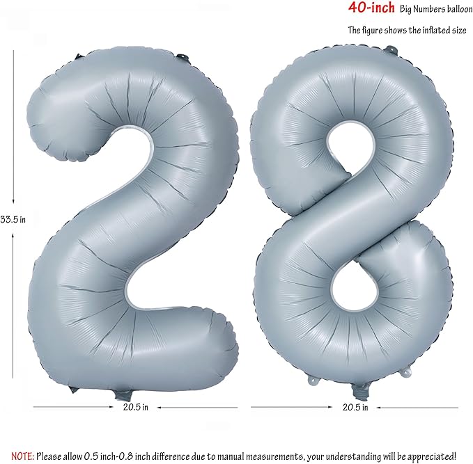 40 In Matte gray Number Balloons Helium Foil Mylar Balloon Birthday Party banquet Decoration 28