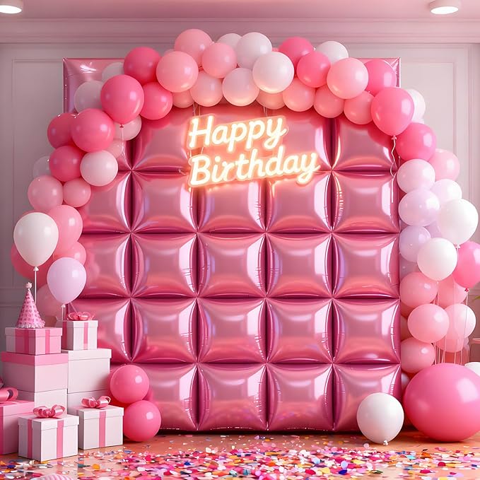 36Pcs Pink Square Foil Balloons Wall Backdrop, Double Sided Metallic Foil Balloons Tunnel Arch Garland Kit for Photo Booth Birthday Wedding Halloween Christmas Party Decorations
