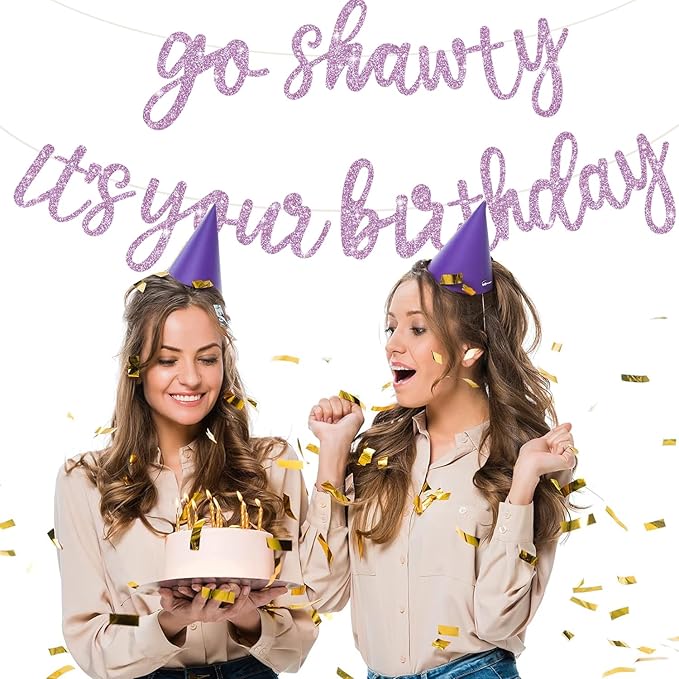 BEISHIDA Light Purple Go Shawty It's Your Birthday Banner - NO DIY - Hip Hop Theme Glitter Happy Birthday Banner - Pre-Strung - Light Purple Rap Theme Happy Birthday Sign for Man Women birthday Party