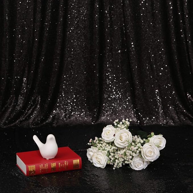 Juya Delight 4ft x 7ft Black Sequin Backdrop Curtain for Party Wedding Photography