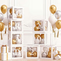 Ledido 2026 Graduation Balloon Boxes Decorations, 4 Pieces White Clear Grad Balloon boxes with Letters, Class of 2026 Graduation Party Supplies for College, High School, Prom, Birthday, Baby Shower