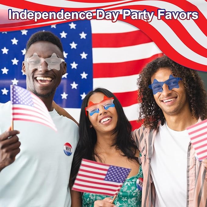 12 Pairs Star Sunglasses Bulk 4th of July Star Glasses Rimless Patriotic Fourth of July Star Shaped Party Sunglasses