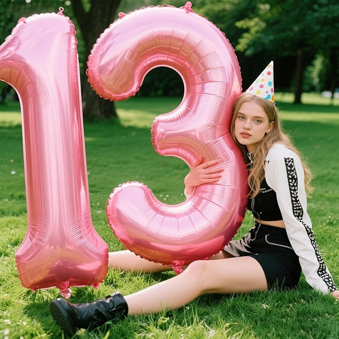 40 Inch Pearlescent Pink Number 13 Balloon Number 13 Balloon 40 Inch, 13th Birthday Party Decorations for Boy or Girl Huge Mylar Anniversary Party Supplies