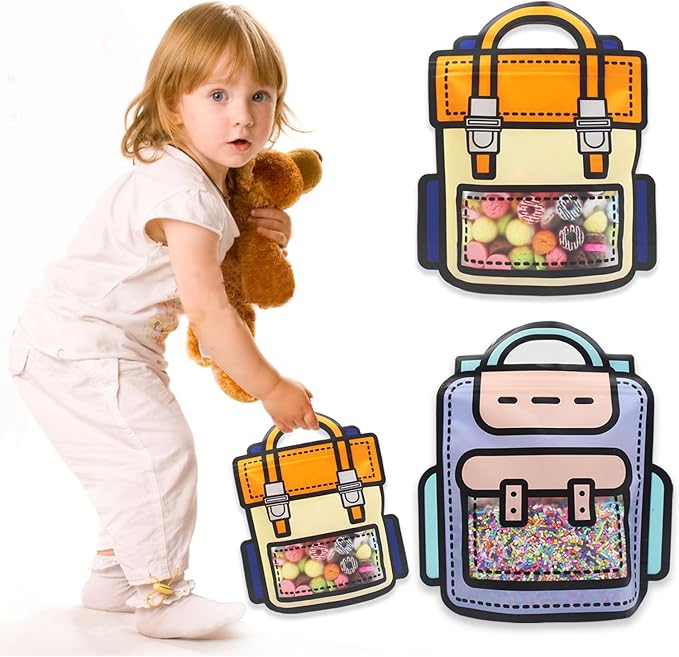 30 Pack Cartoon Backpack Goodie Bags Clear Gift Candy Bags with Handle Small Plastic Ziplock Seal Bag Smell Proof Reusable Resealable Storage Packaging For Home Party Favor Birthday Bag(Mixcolor)