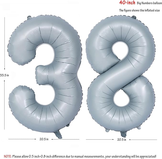 40 In Matte gray Number Balloons Helium Foil Mylar Balloon Birthday Party banquet Decoration 38