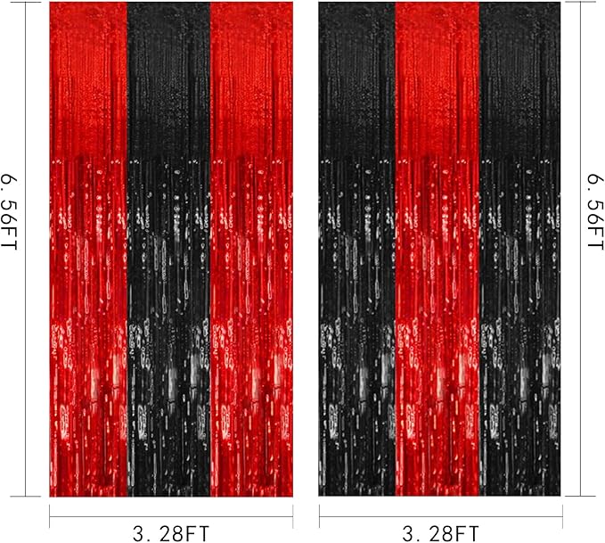 2 Pack Black and Red Backdrop Party Decorations Tinsel Curtain Halloween Party Streamer Foil Fringe Birthday Decorations Photo Booth Fancy Ball Christmas New Year Graduation Party Decor Decor