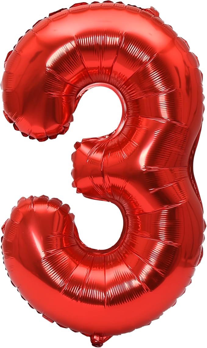 YPSelected 32 Inch Large Foil Helium Number Balloon Birthday Wedding Party 0-9 (Red, 3)