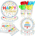 140pcs Happy Birthday Party Supplies Set with Colorful Polka Dots Design- Includes Disposable Paper Birthday Plates and Napkins, Cups,Dots Party Supplies Serves 20 Guests