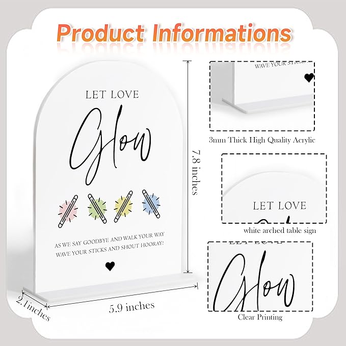 Let Love Glow Sign Wedding, White Arch Acrylic Sign, Wedding Dance Floor Props, Bridal Shower Decor, Engagement Party Decor, Centerpiece Table Decorations Party for Bride and Groom-16