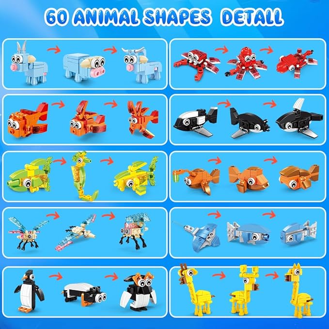 HOGOKIDS 20 Packs Party Favors for Kids, 60 Kinds of Mini Animals Toy Building Block Set for Easter Valentines Day Classroom Prizes Goodie Bag Stuffers Birthday Gifts for Boys Girls Ages 6-12+