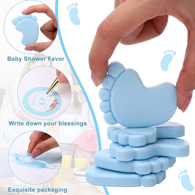 50 Sets Baby Shower Soap Favors for Guests Boy Girl Mini Handmade Scented Soaps with Thank You Tags and Organza Bags for Gender Reveal Baptism Shower Wedding Party(Blue)