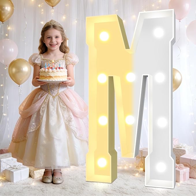 Pooqla 3FT Marquee Light Up Letters, Cool White and Warm White LED Big Mosaic Marquee Letters 3 Feet, Giant Letter Sign for Balloons Birthday Anniversary Wedding Party Decoration, Letter M