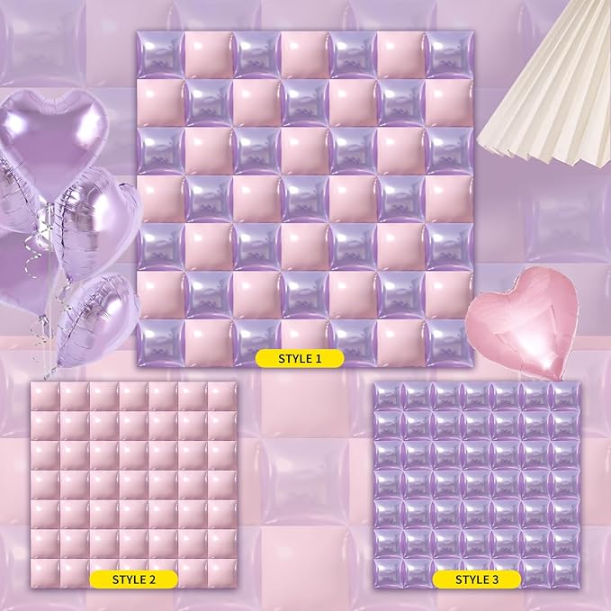 50PCS Pink and Purple Square Foil Balloon Wal Backdrop with Reusable DIY Mylar Double Side Balloons Garland Tunnel Arch Kit for Anniversary Bachelorette Game Engagement Halloween Party Decor