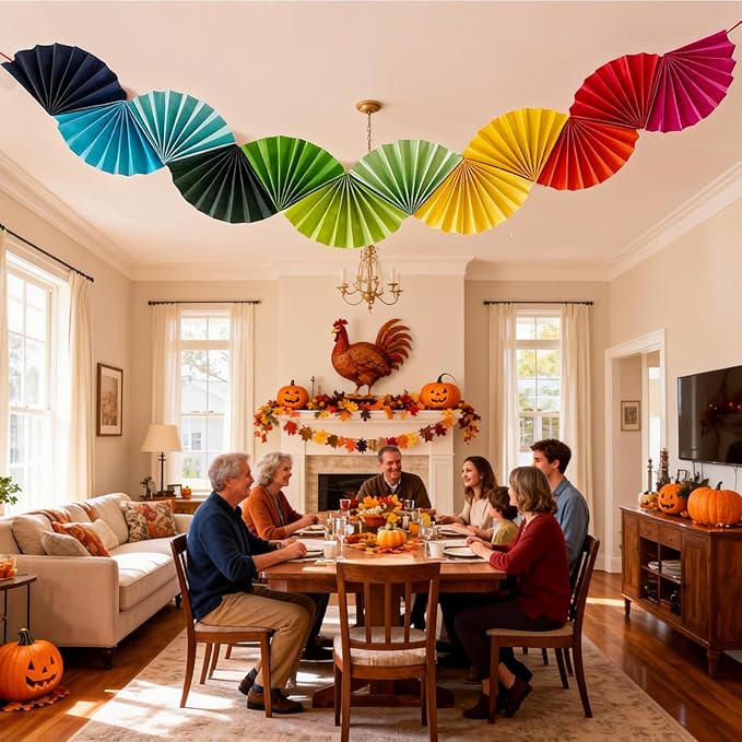 Banner Garland Fan-Shaped, Rainbow Colors Wall Decor Party Decorations for Birthday Wedding College Nurse Graduation Holiday New Year, Festive Supplies